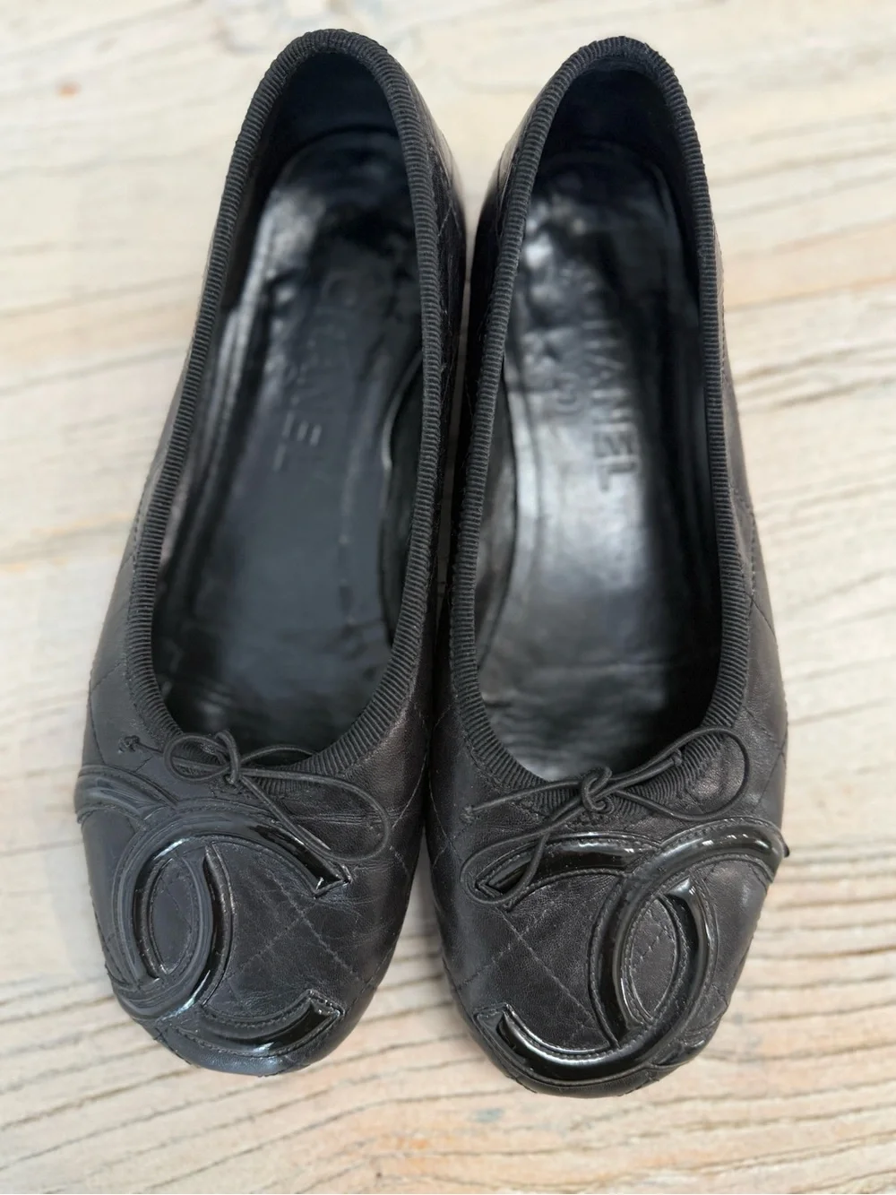 Chanel Cambon Italian Black Leather ballet flats size 37 - Picture 8 of 17